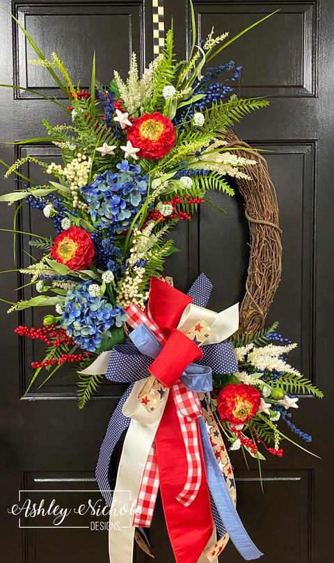 Red, White & Blue Floral Patriotic Oval Wreath