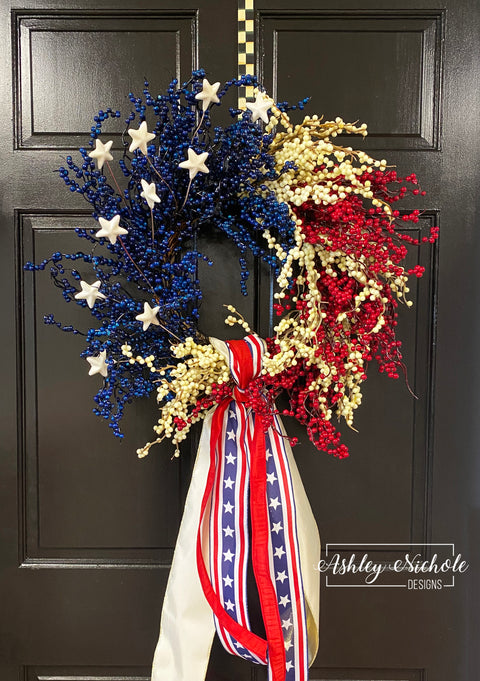 American Flag Patriotic Berry Wreath