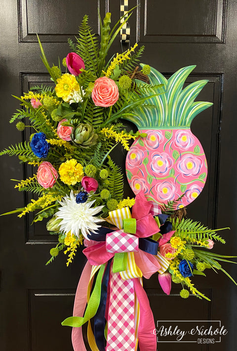 Pineapple - Pink Florals Oval Wreath