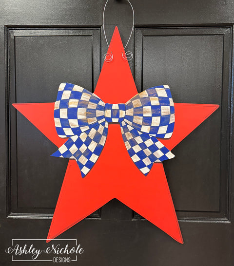 Patriotic Fancy Bow Star - Door Hanger (UV Printed Only)