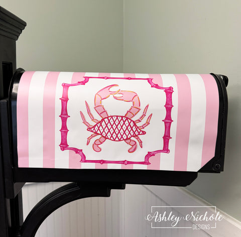 Chinoiserie Crab - Pink - Magnetic Vinyl Mailbox Cover