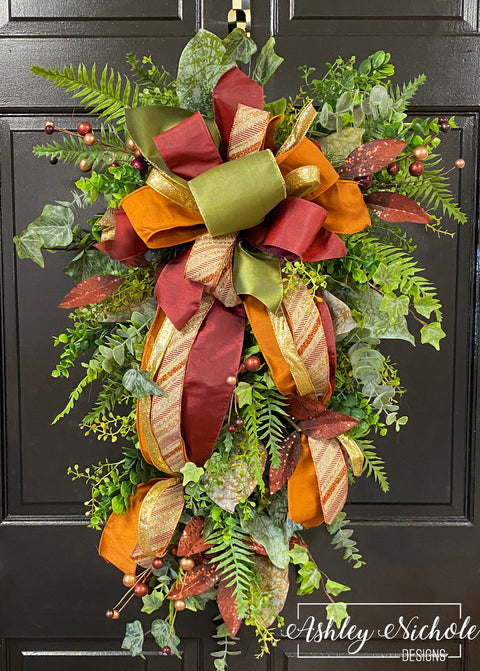 Elegant Fall Greenery Teardrop Swag - 24"