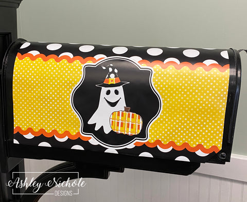 Happy Ghost Halloween - Magnetic Vinyl Mailbox Cover