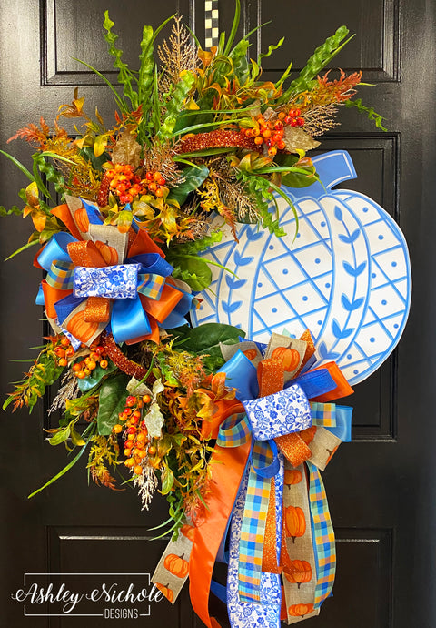 Chinoiserie Pumpkin Wreath - Orange