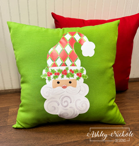 Custom Pillow - Santa - Holly Jolly (RED) on Apple Green Outdoor Fabric