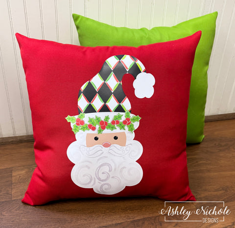 Custom Pillow - Santa - Holly Jolly (BLACK) on Red Outdoor Fabric