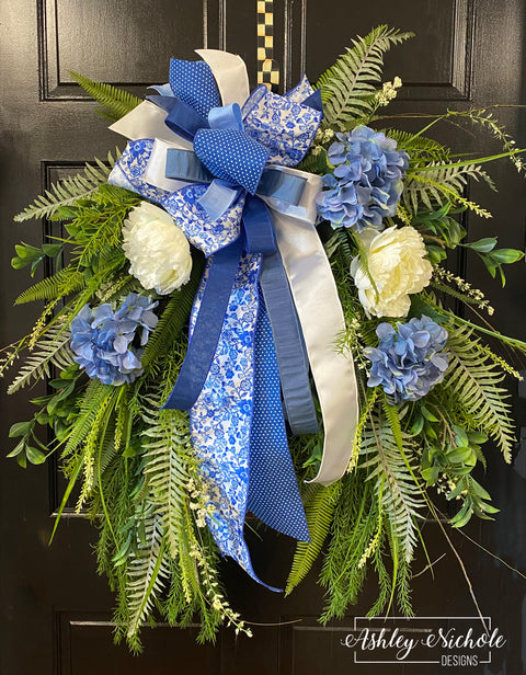 Blissful Blue Hydrangea & Peony Wreath