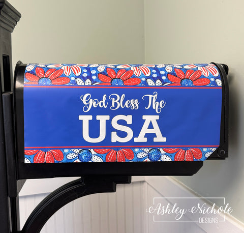 All-American Blooms - God Bless the USA - Patriotic - Magnetic Vinyl Mailbox Cover