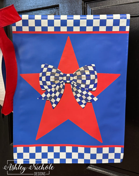 Patriotic Fancy Bow Star - Patriotic Vinyl Garden Flag