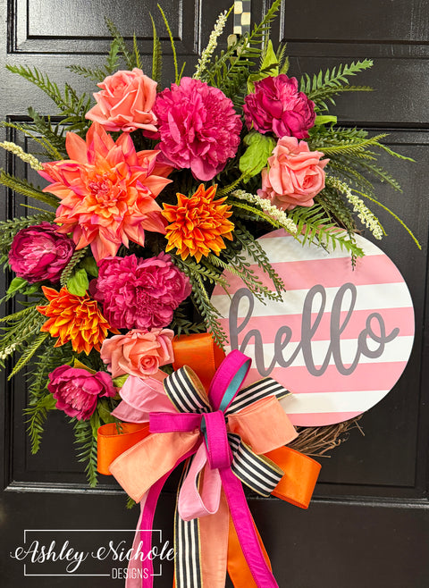 "Hello" - Coral & Orange Wreath