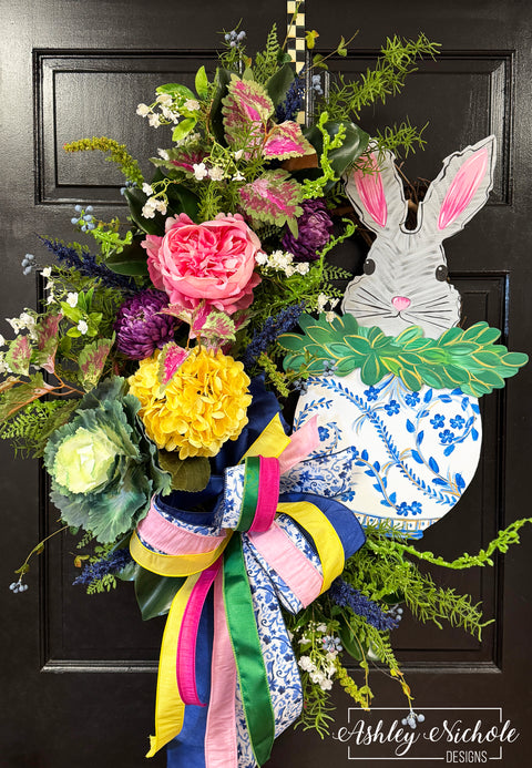 Peeking Bunny in Ginger Jar Wreath