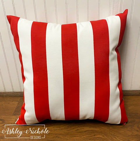 Outdoor Pillow - Red and White Stripe