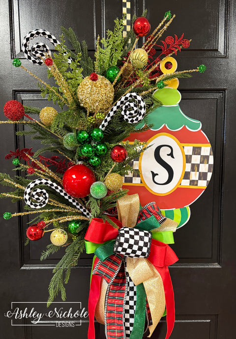 Elegant Checkered Initial Ornament Wreath