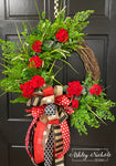 Geranium and Grasses Wreath - RED Version