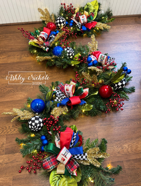 Garland - UNLIT or LIGHTED - Festive Holiday Nutcracker Design - 9' Long