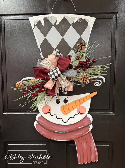 Classy Winter Snowman Floral Door Hanger (UV PRINTED)