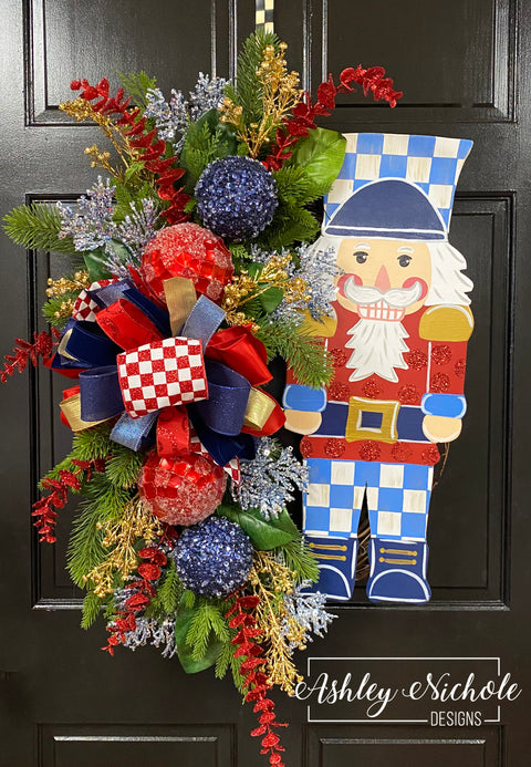 Regal Nutcracker Christmas Wreath - Blues & Red