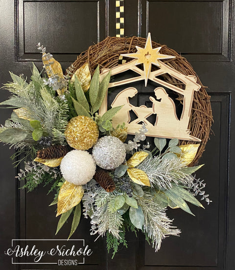 Manger - Neutral Round - Christmas Wreath