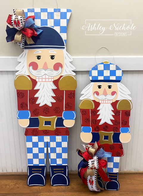 Regal Nutcracker Christmas Door Hanger - Blues & Red - CHOOSE a SIZE!