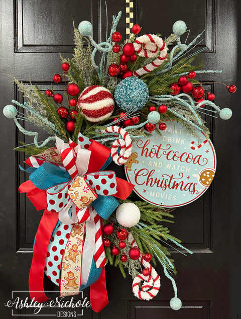 Hot Cocoa & Christmas Movies Sign Wreath