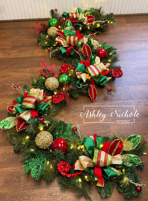 Garland - UNLIT or LIGHTED - Christmas Splendor Design - 9' Long