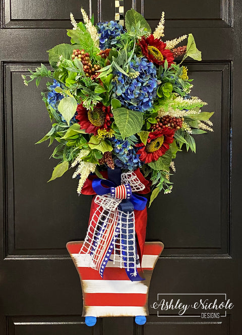 Patriotic Floral Topiary Door Hanger