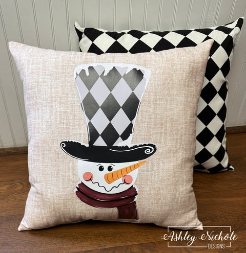 Custom Pillow - Classy Winter Snowman on Palette Blush Outdoor Fabric