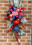 26" Decorated Lantern Swag - Matching - Santa or Nutcracker - Blues & Red Wreath