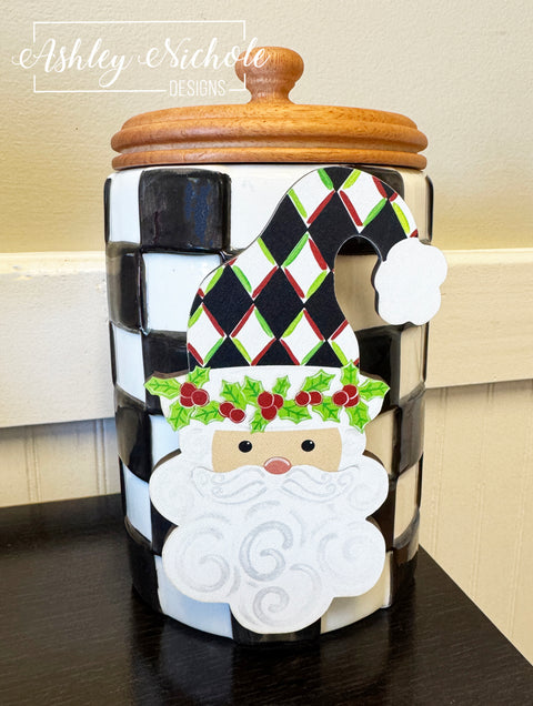 Santa - Holly Jolly Harlequin (BLACK) - - Christmas Mini Piece (Magnet/Velcro)