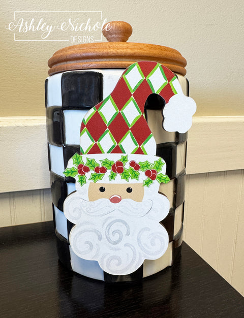 Santa - Holly Jolly Harlequin (RED) - - Christmas Mini Piece (Magnet/Velcro)