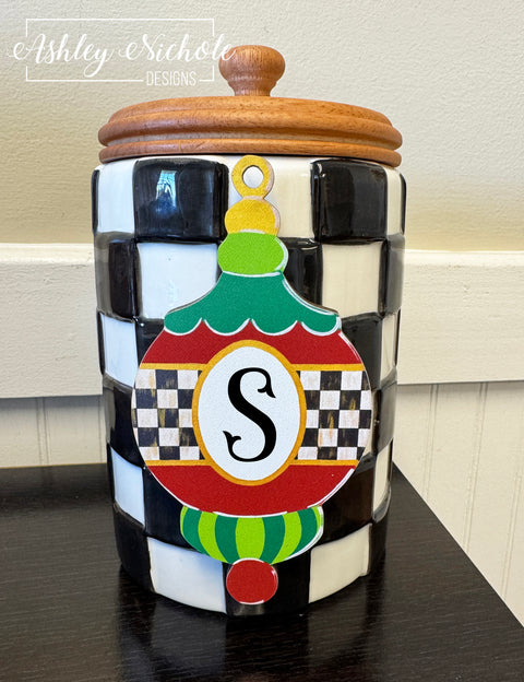 Elegant Checkered Initial Ornament - Christmas Mini Piece (Magnet/Velcro)