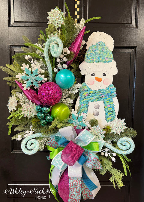 **Snuggled up for Winter Snowman Wreath **
