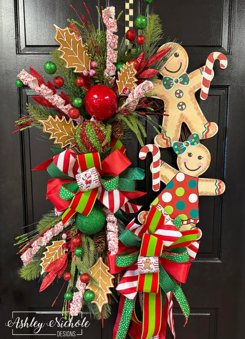 Gingerbread Cookie Stack Christmas Wreath - RED & GREEN
