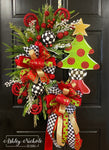 Christmas Tree - Gold Star and Checkered - Wreath