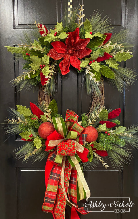 Ready-to-Ship - Elegant Magnolia Traditional Christmas Wreath