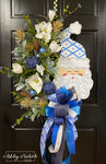 Santa Wreath - Blue & White - Chinoiserie Style