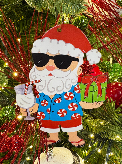 Santa's Peppermint Paradise - Wooden Christmas Ornament