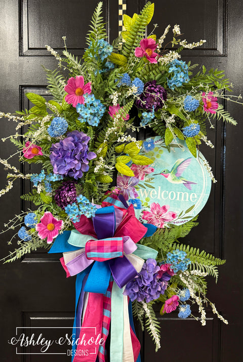 Jeweltone Hummingbird Welcome Wreath