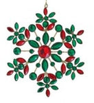 7" Glitter Wire Jeweled Ornament - Green & Red Flower Style