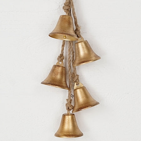 Mini Liberty Bells with Jute Cluster x5 - Vintage Gold