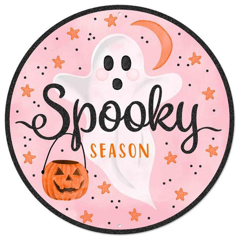 12"Dia Metal/Glitter Spooky Ghost Sign - Pink