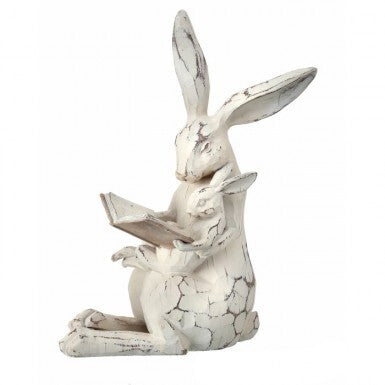 RESIN CARVED BUNNY & BABY with BOOK 11"