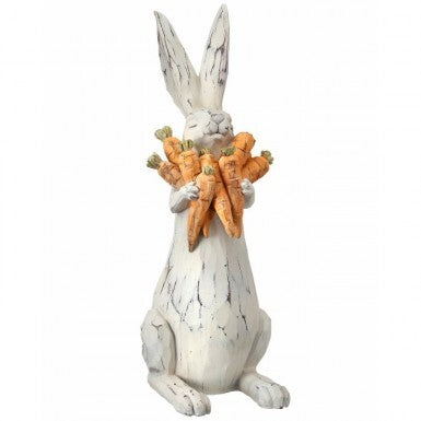 17.5" Resin Carved Bunny with Carrots - Whitewashed