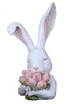 12" Resin Thoughtful Bunny with Flower Bouquet - Pink Tulip/White