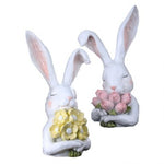 12" Resin Thoughtful Bunny with Flower Bouquet - Pink Tulip/White