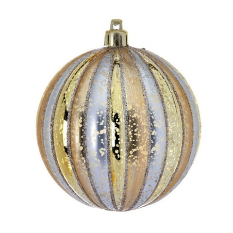 100mm VP Stripe Mercury Ball Ornament - Gold & Silver