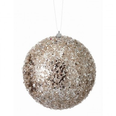 6" Glitter Sequin Iced Ball Ornament -  Platinum