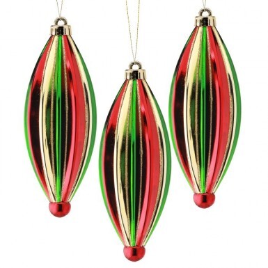 9" VP Ridged Finial Ornament - Red, Green & Gold