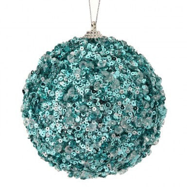 4" Ice Sequin Ball Ornament - Aqua Blue