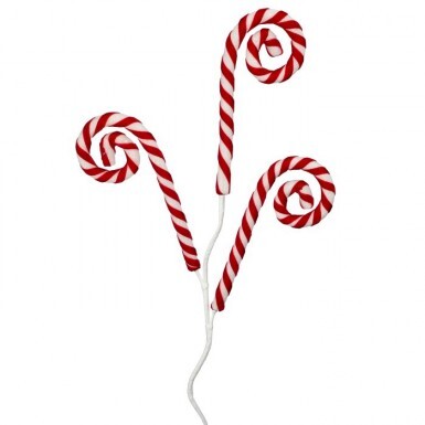 30" Glitter Velvet Stripe Candy Cane Spray x3 - Red/White
